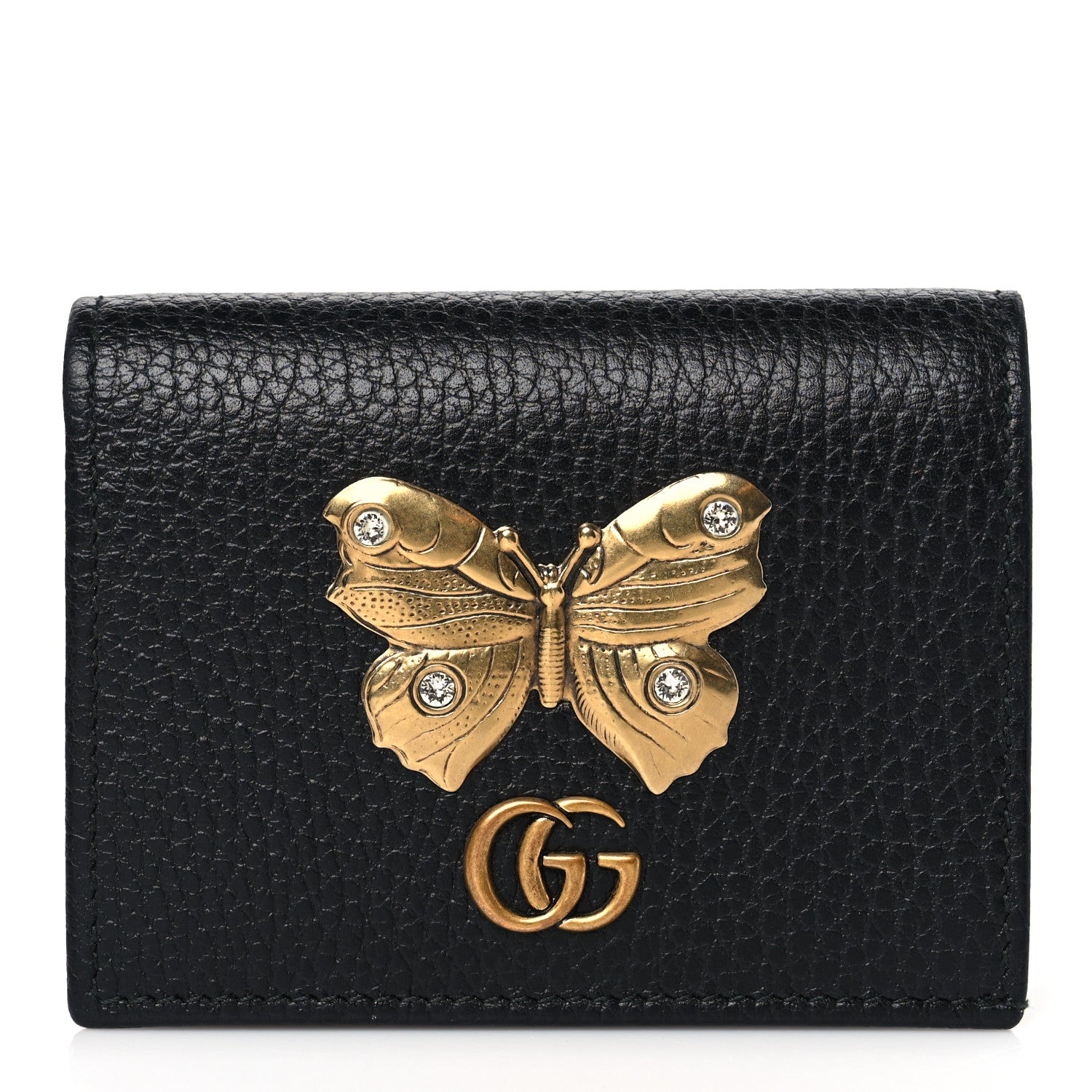 Gucci Pebbled Calfskin Butterfly Card Case Black 1 of 8