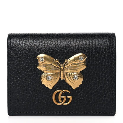 Gucci Pebbled Calfskin Butterfly Card Case Black 1 of 8
