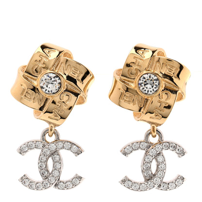 Chanel Crystal CC Drop Earrings Gold Silver 1 of 5