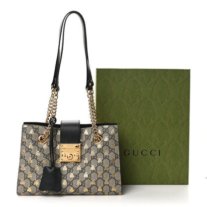 Gucci GG Supreme Monogram Bees Small Padlock Tote Beige Oro Black 12 of 12