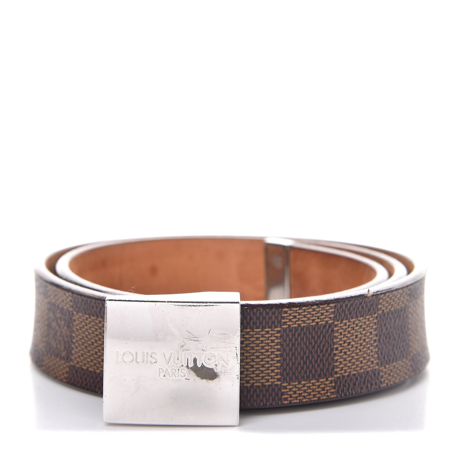 Damier Ebene LV Paris Buckle Belt 75 30 Silver