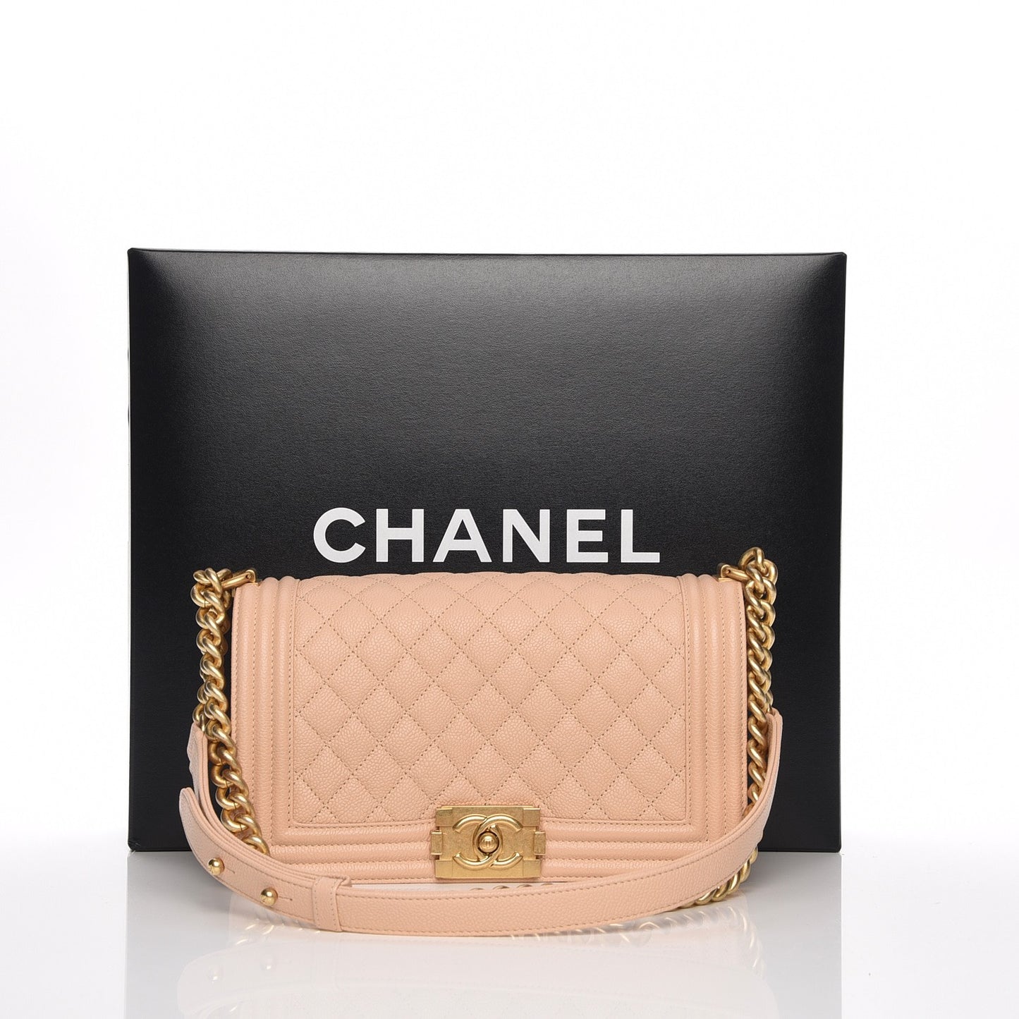 Caviar Quilted Medium Boy Flap Light Beige