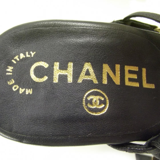 Chanel Gold Crystal Chain Sandals 36.5 Black 5 of 7