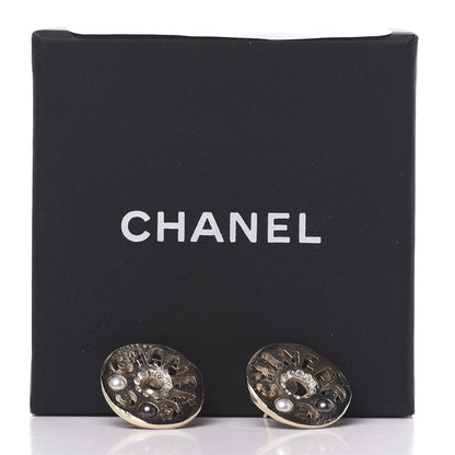 Chanel Crystal Pearl Papyrus Stud Earrings Gold Grey 5 of 5