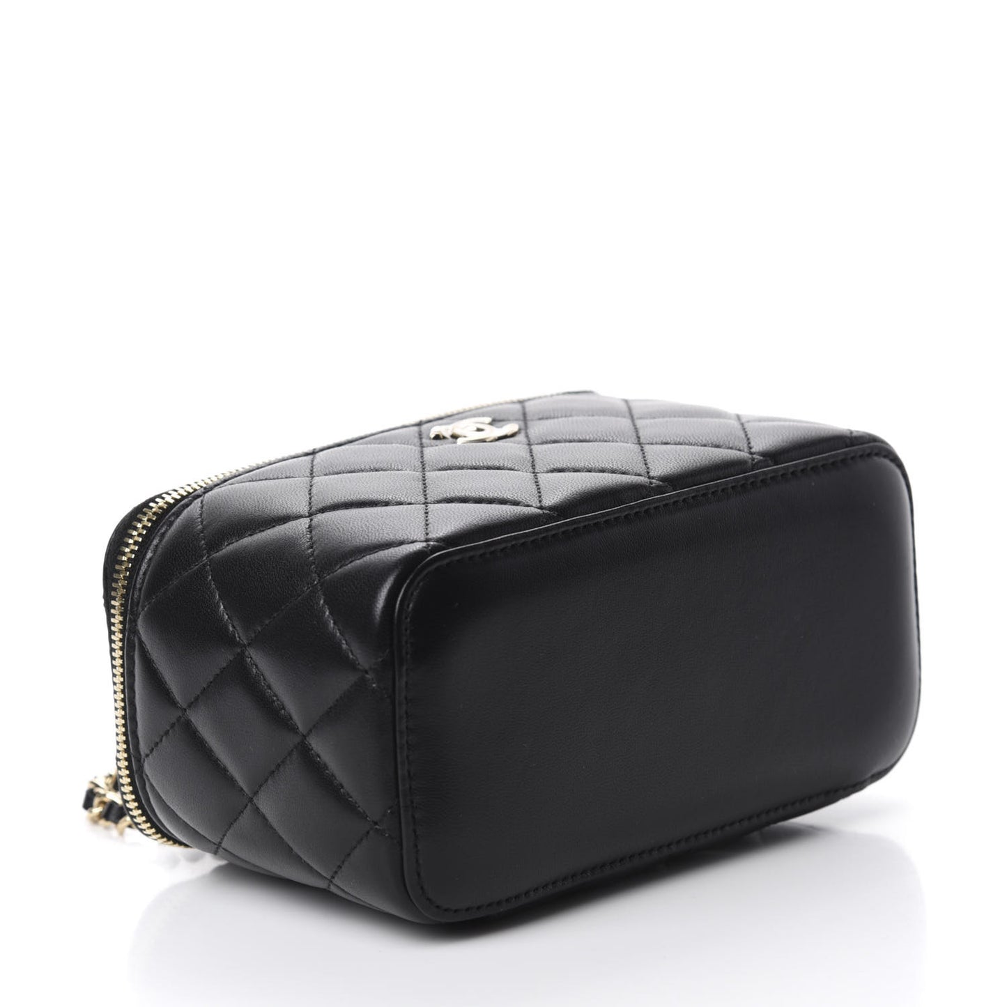 Lambskin Quilted Trendy Small Vanity Case With Chain Black