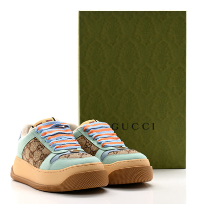 Gucci New Canvas GG Monogram Women's Screener 50mm Sneakers 37.5 Beige Blue Orange 10 of 10