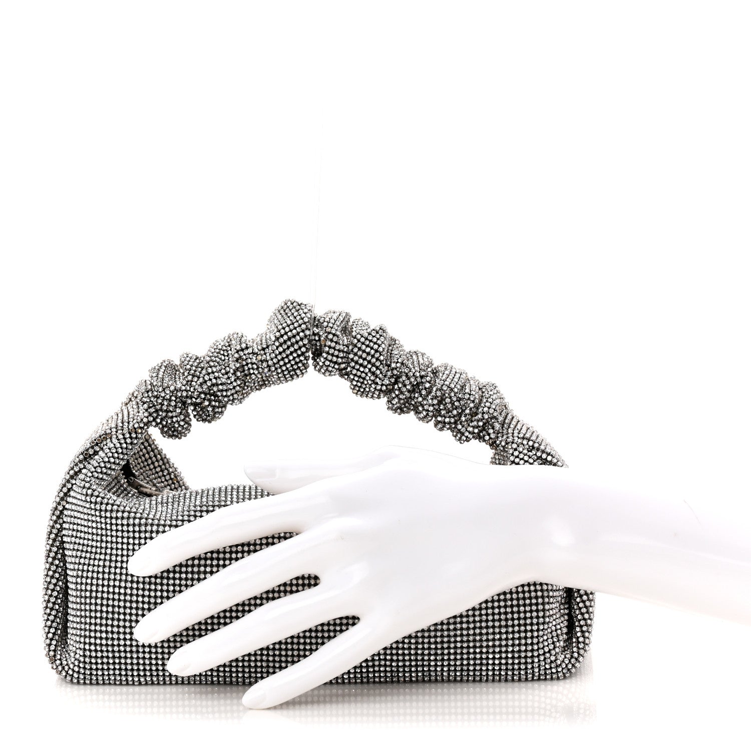 Alexander Wang Mesh Crystal Rhinestone Mini Scrunchie Clutch Black Silver 2 of 13