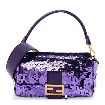 Fendi Sequin Paillettes Shiny Nappa Sex and the City Baguette Viola Purple Rain 1 of 10