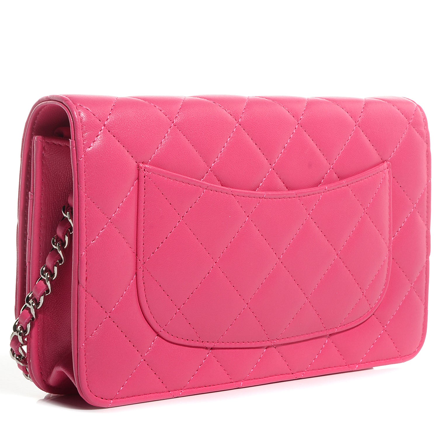 Chanel Lambskin Quilted Wallet On Chain WOC Dark Pink 3 of 9