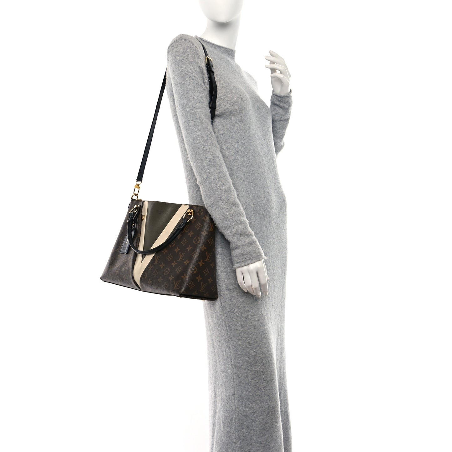 Monogram V Tote MM Khaki Cream