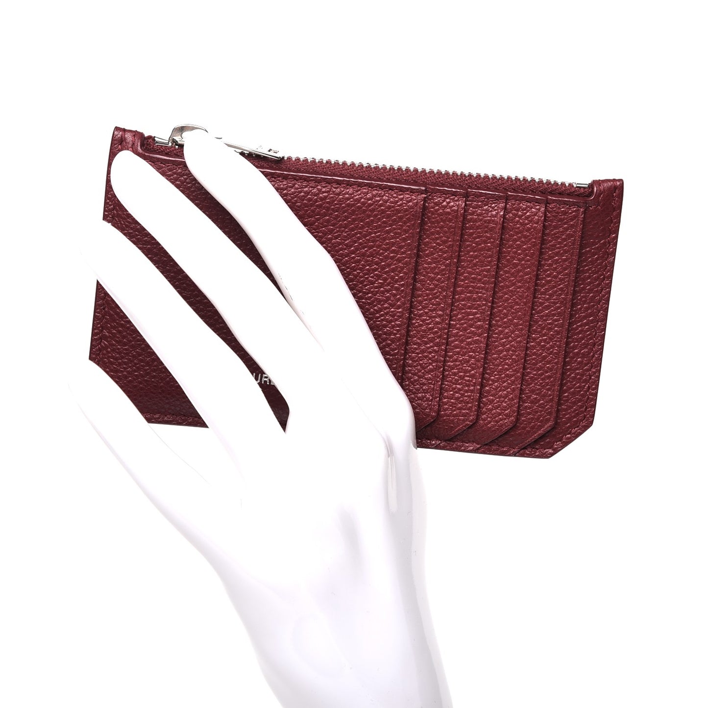 Grained Calfskin 5 Fragments Zip Pouch Card Holder Burgundy