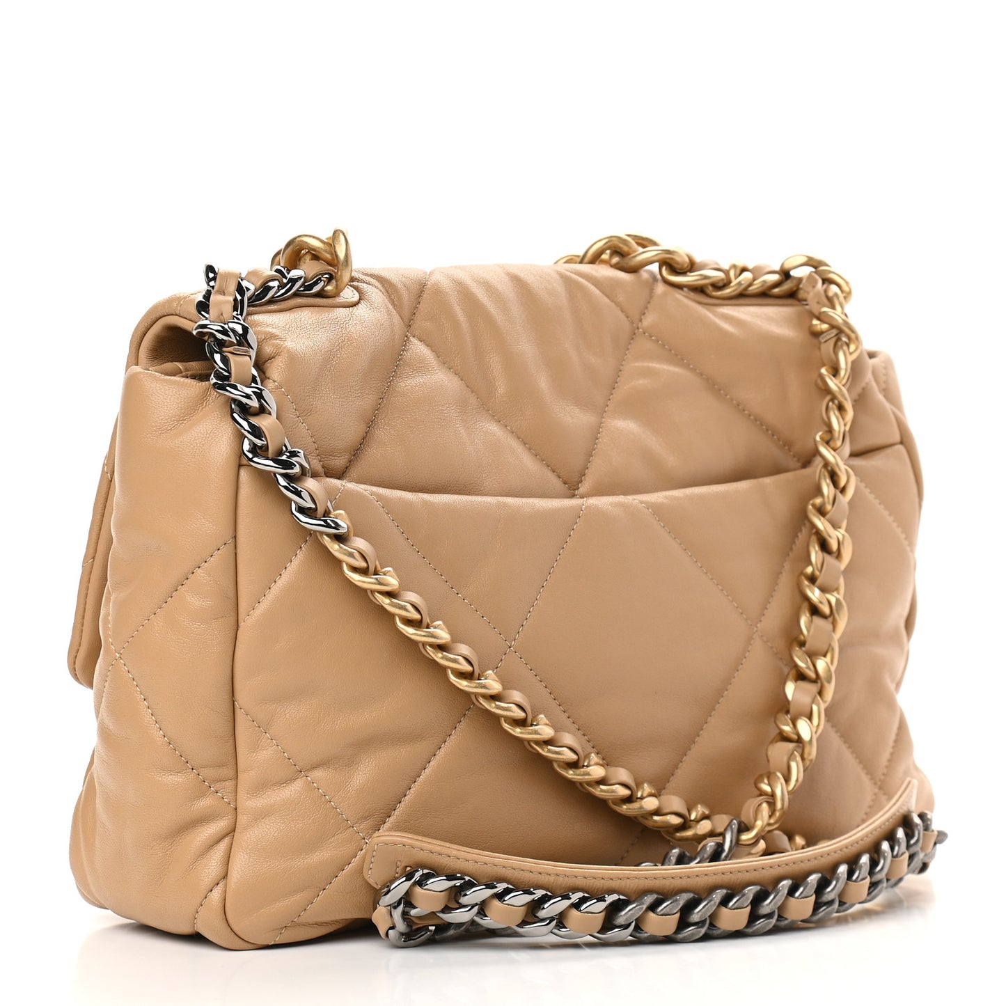 Goatskin Quilted Large Chanel 19 Flap Beige