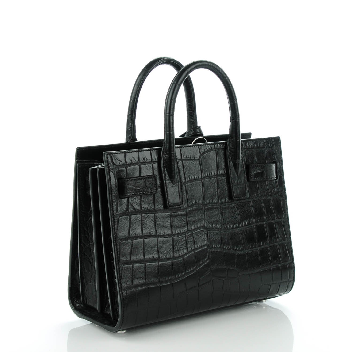 Saint Laurent Calfskin Crocodile Embossed Nano Sac De Jour Black 3 of 6