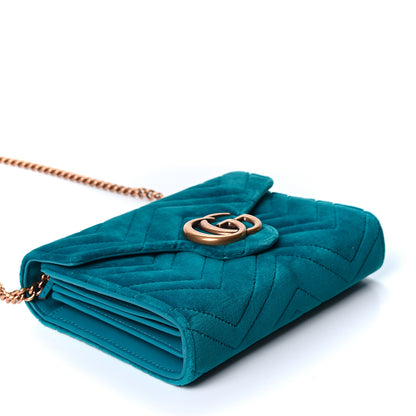 Gucci Velvet Matelasse GG Marmont Chain Wallet Pavone Cyan 3 of 10