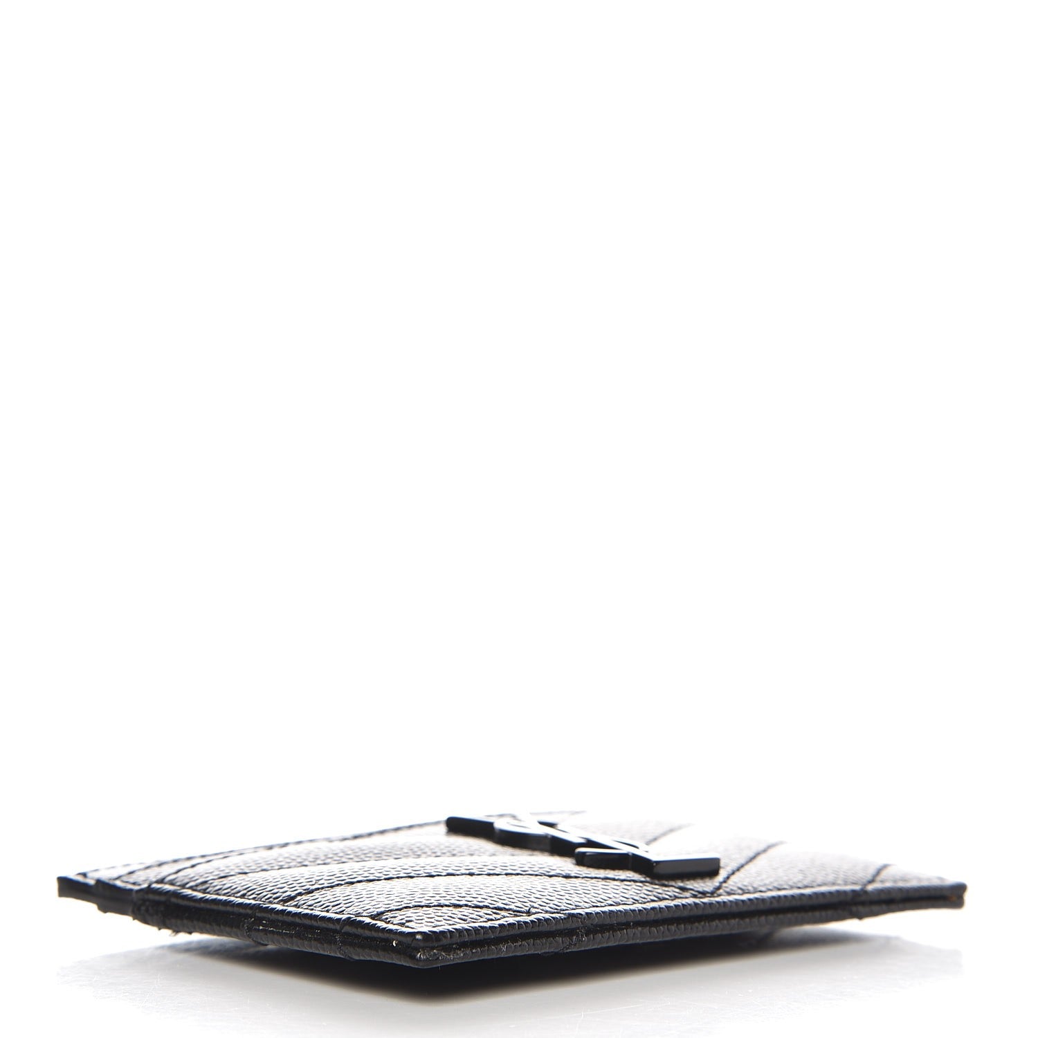 Saint Laurent Grain De Poudre Matelasse Chevron Monogram Credit Card Case Black 4 of 8