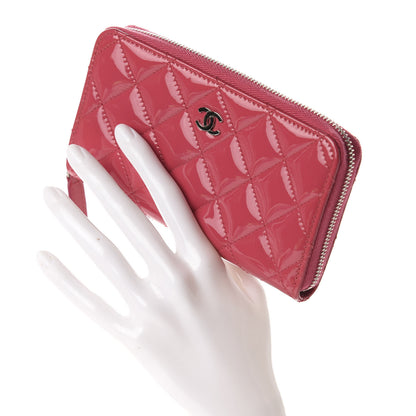 Chanel Patent Quilted Small Zip Around Wallet Pink 2 of 9