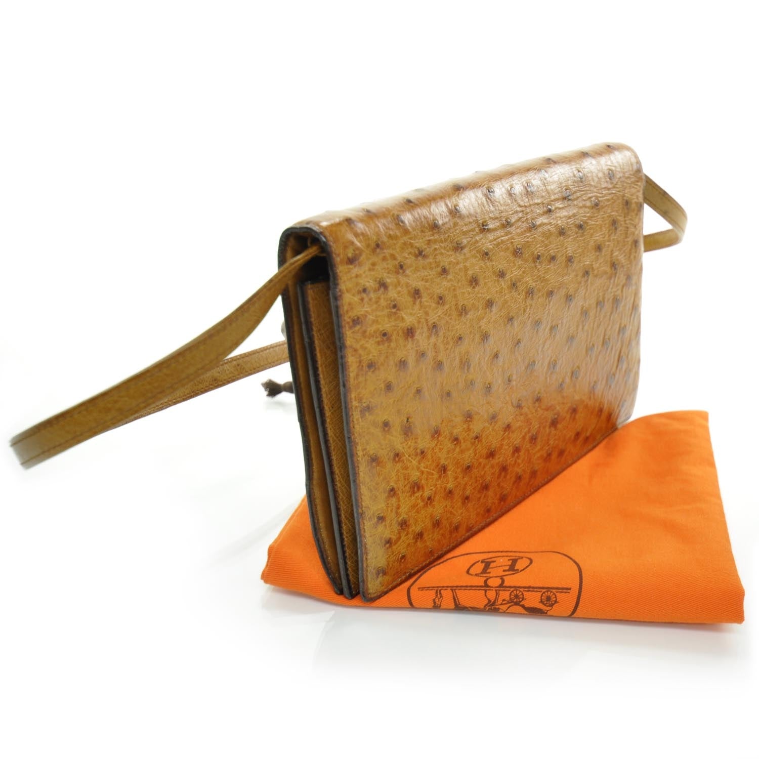 Hermes Ostrich Annie Clutch Bag Gold 4 of 10