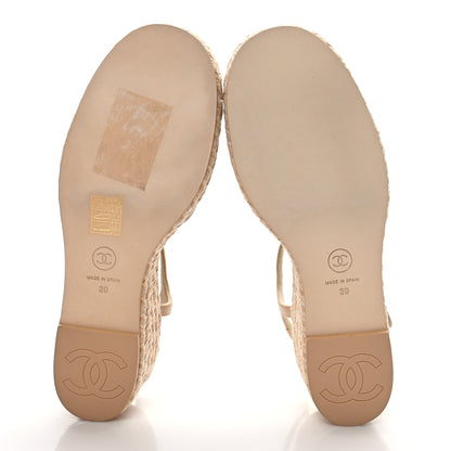 Chanel Lambskin Grosgrain CC Espadrilles Wedges 39 Beige Black 5 of 8