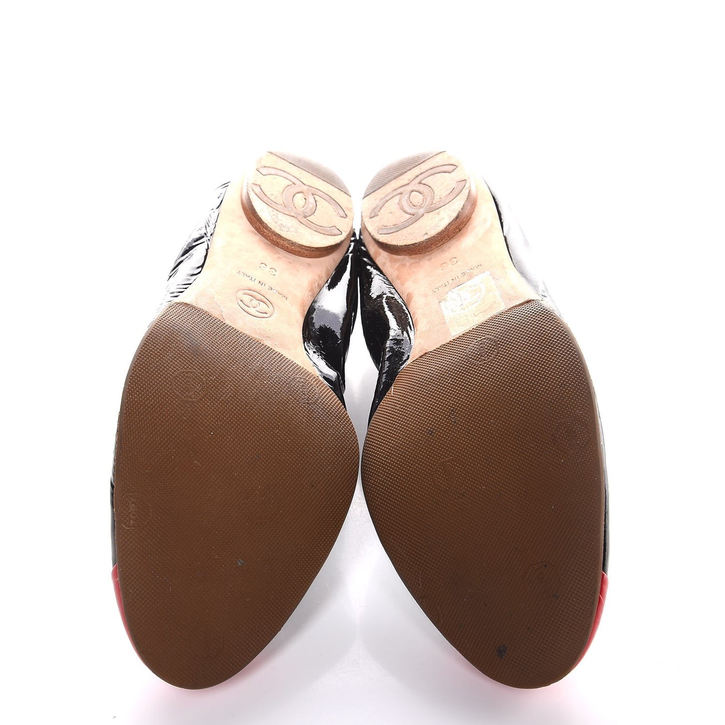 Patent CC Elastic Cap Toe Ballerina Flats 36 Red Black