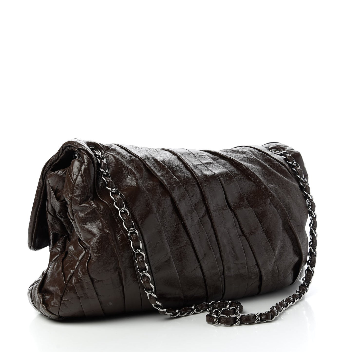Glazed Calfskin Twisted Maxi Flap Dark Brown