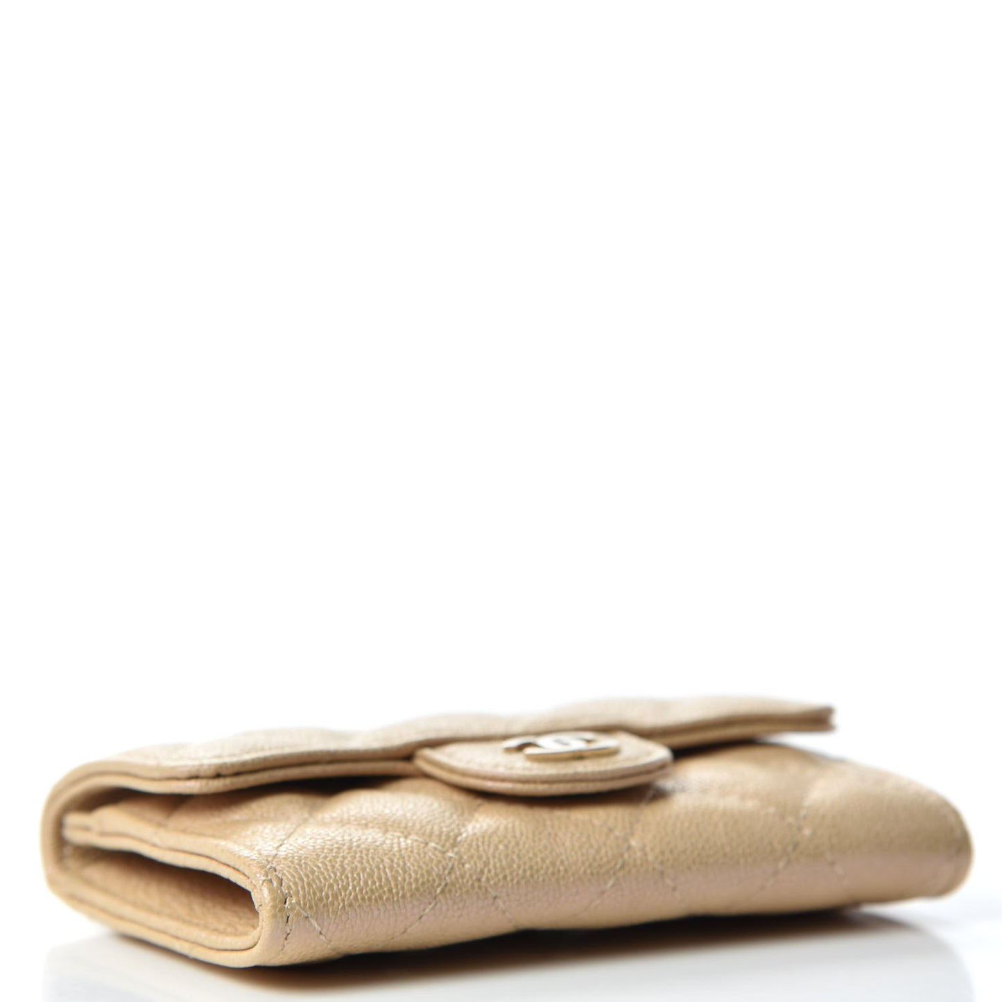 Iridescent Caviar Quilted Flap Card Holder Beige