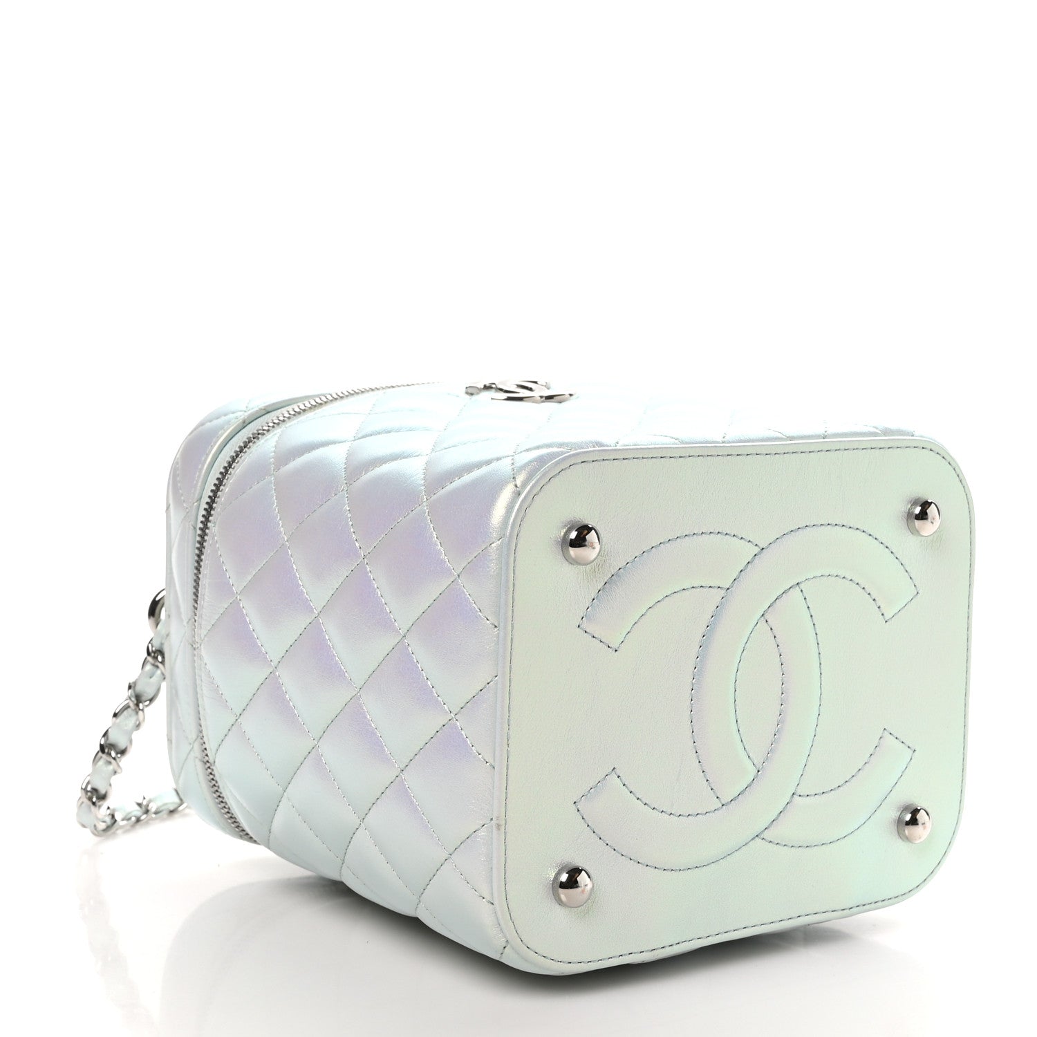 Chanel Iridescent Calfskin Quilted Small Top Handle Vanity Case With Chain Blue 4 of 12