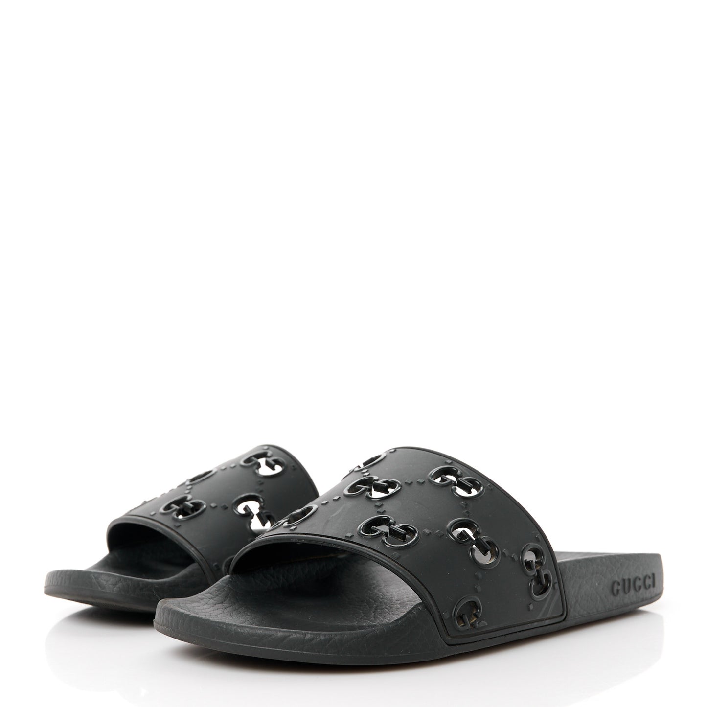 Rubber GG Monogram Perforated Womens Slide Sandals 37 Black