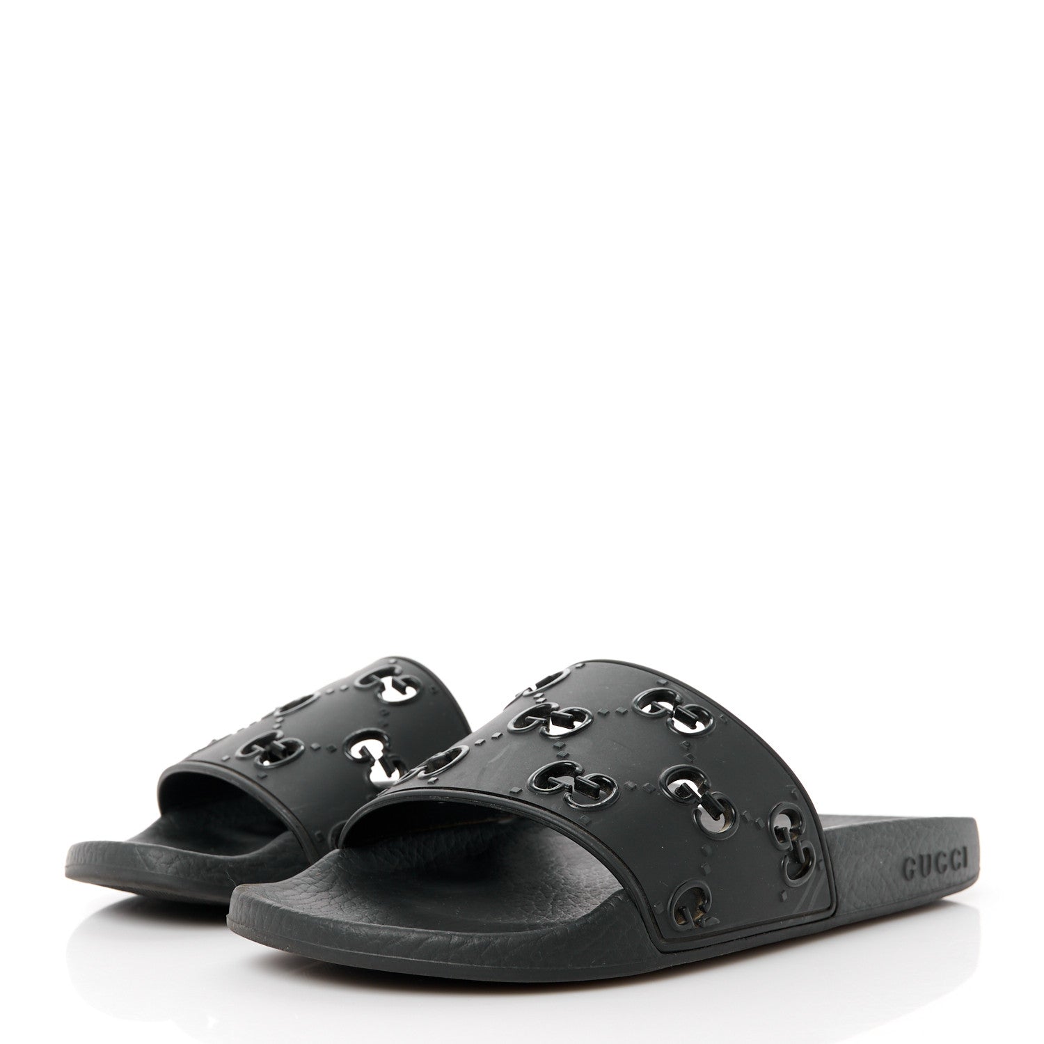 Gucci Rubber GG Monogram Perforated Womens Slide Sandals 37 Black 3 of 8