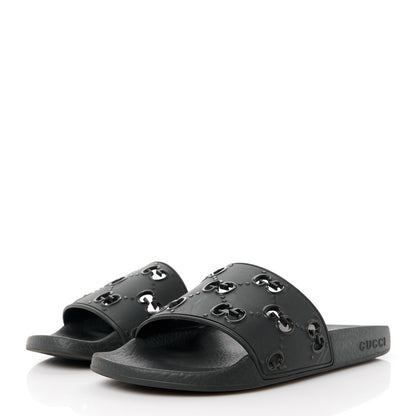 Gucci Rubber GG Monogram Perforated Womens Slide Sandals 37 Black 3 of 8