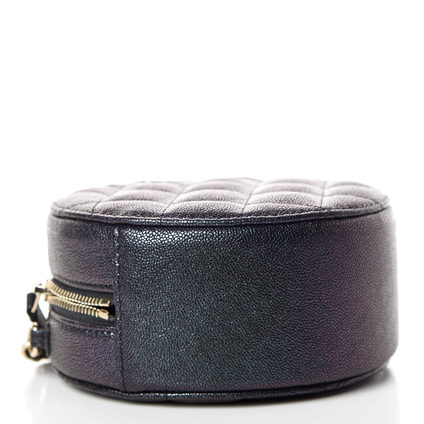 Iridescent Caviar Quilted Round Clutch With Chain Black