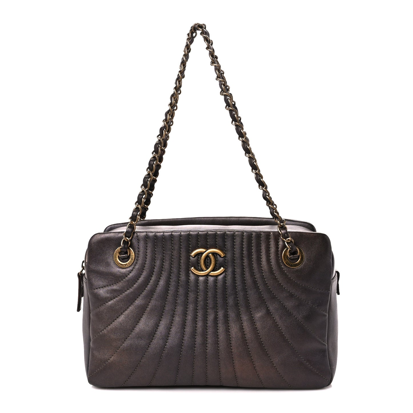 Metallic Lambskin Paris Shanghai Quilted Tote Kahki
