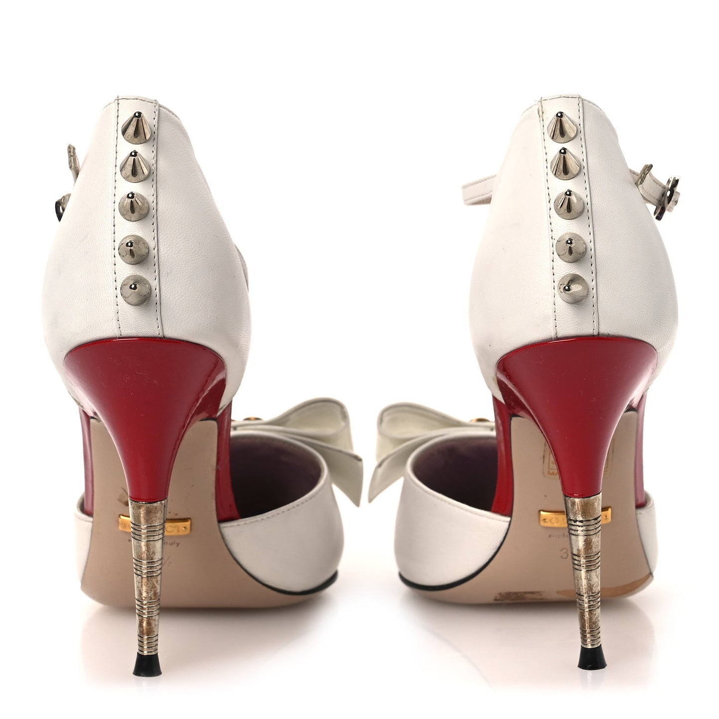 Calfskin Crystal GG Bow Sadie Spike Ankle Strap d'Orsay High Heel Pumps 35.5 White