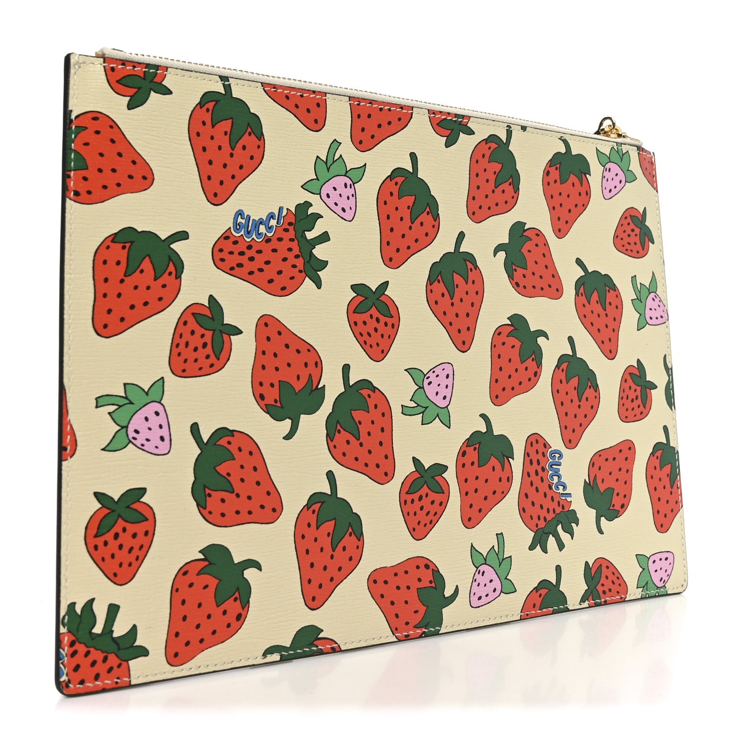Calfskin Strawberry Print Zumi Pouch Ivory Red