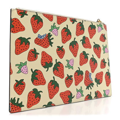 Gucci Calfskin Strawberry Print Zumi Pouch Ivory Red 3 of 8