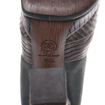 Chanel Waxed Suede Calfskin Knee High Boots 35.5 Black Dark Brown 6 of 13