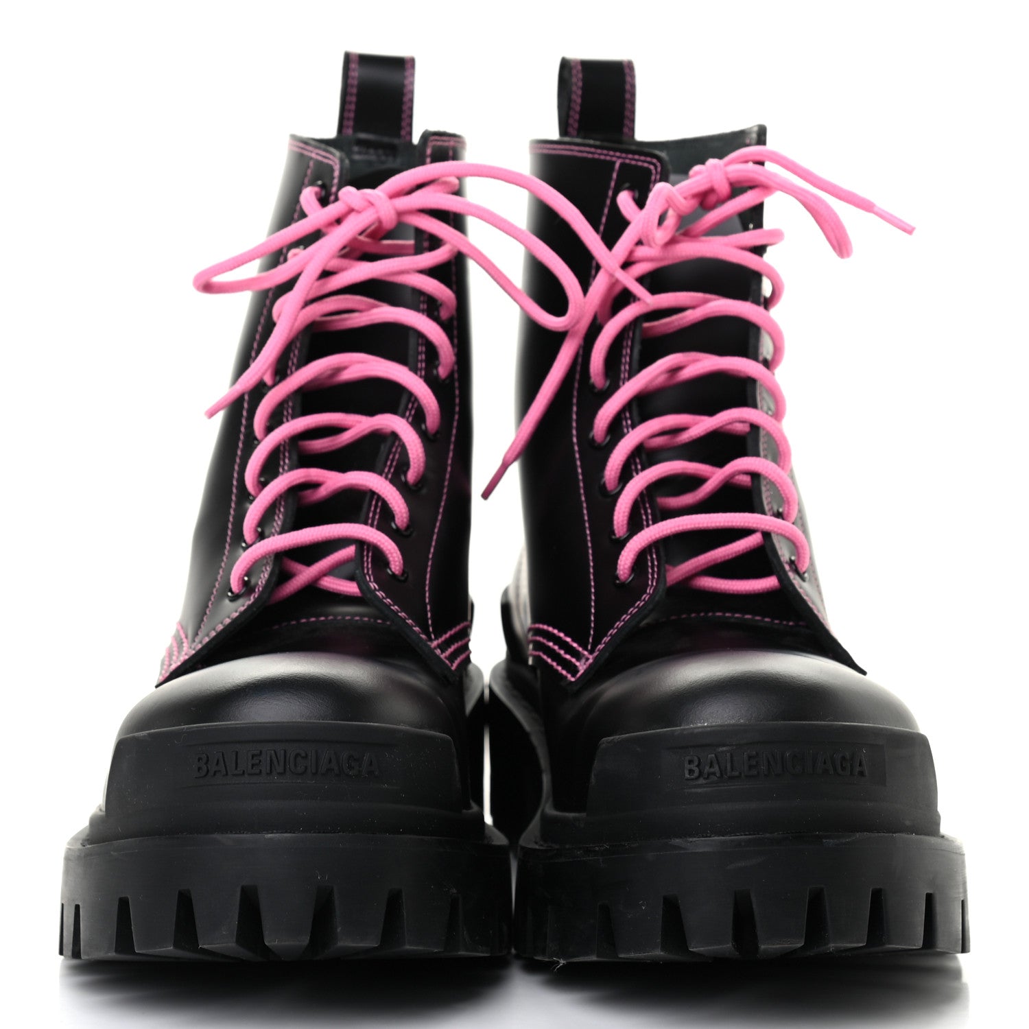 Balenciaga Calfskin Womens Strike 20mm Lace Up Boots 38.5 Black Fluo Pink 2 of 10