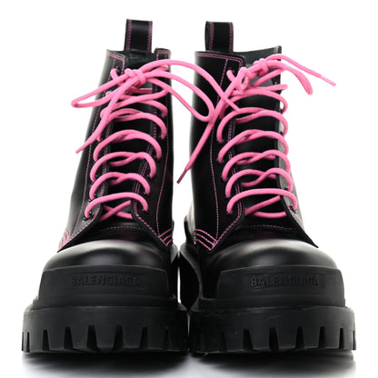 Balenciaga Calfskin Womens Strike 20mm Lace Up Boots 38.5 Black Fluo Pink 2 of 10