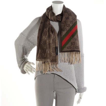 Gucci Wool Angora Monogram Web Scarf Dark Brown 2 of 4