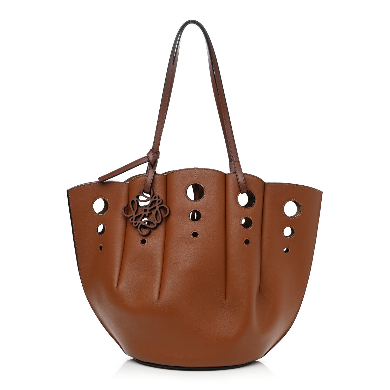 Loewe Calfskin Perforated Small Shell Tote Tan 1 of 10