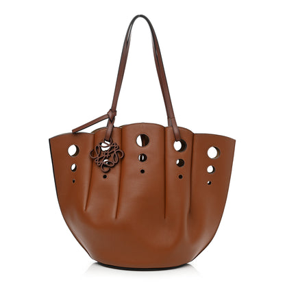 Loewe Calfskin Perforated Small Shell Tote Tan 1 of 10