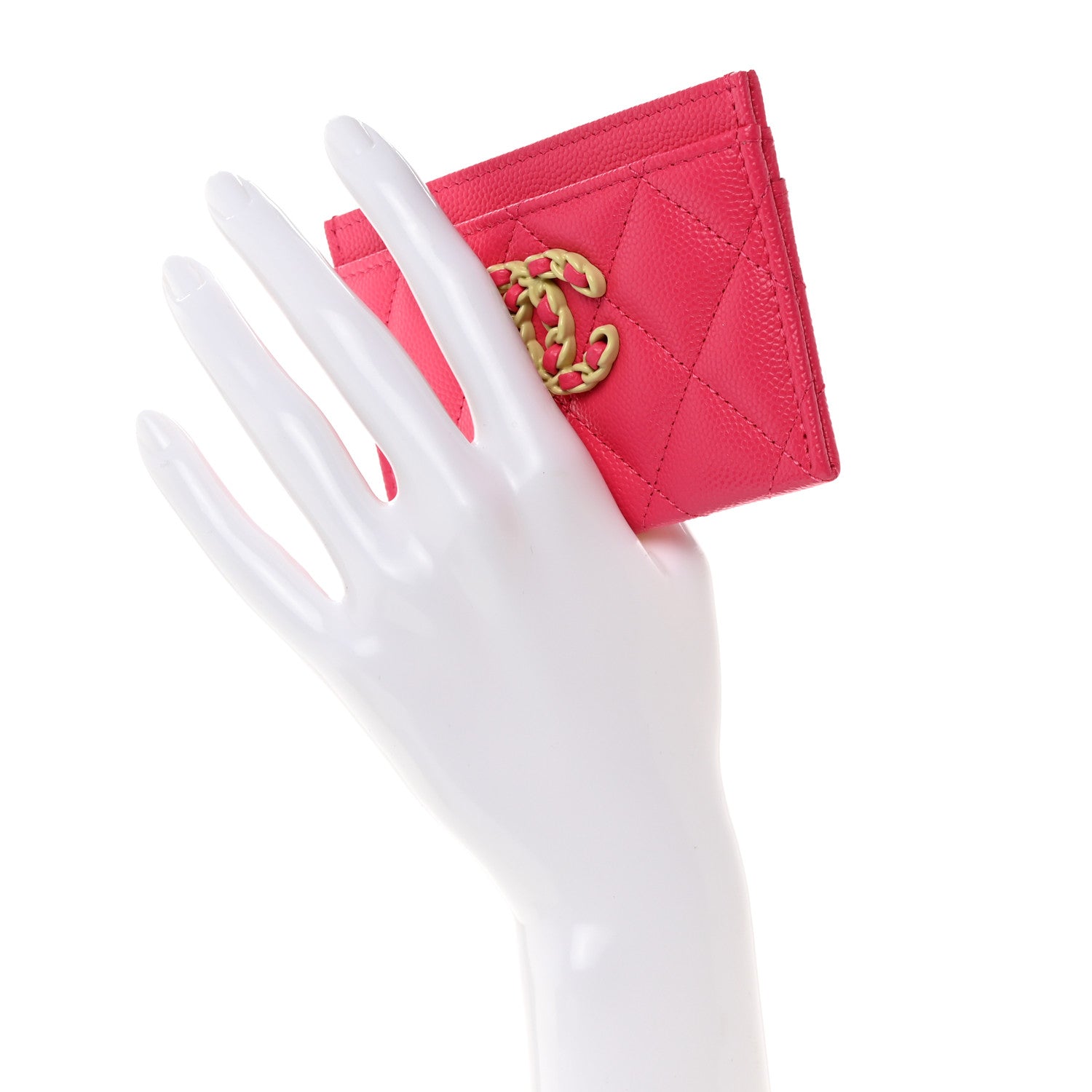 Chanel Caviar Quilted Chanel 19 Card Holder Dark Pink 2 of 9