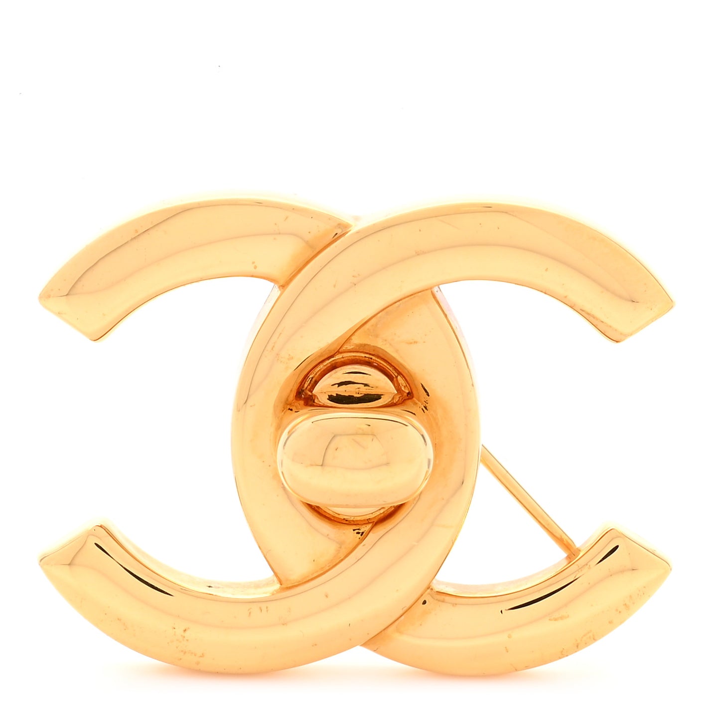 Metal CC Turn Lock Brooch Gold