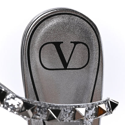 Valentino Garavani Nappa Glitter Rockstud Tassel Ankle Wrap Flat Sandals 38 Silver 7 of 7