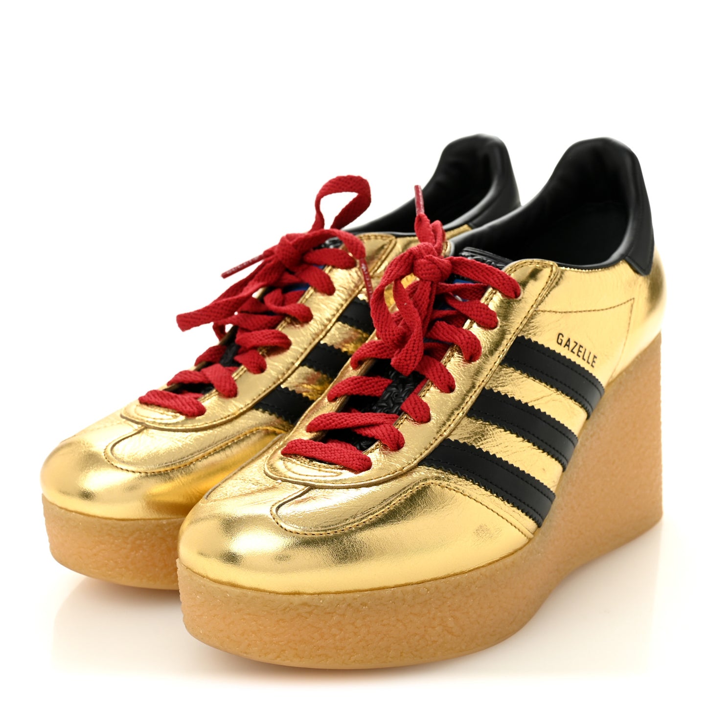 X ADIDAS Ginza Calfskin Demetra Gazelle Wedge Sneakers 39.5 King Gold Black