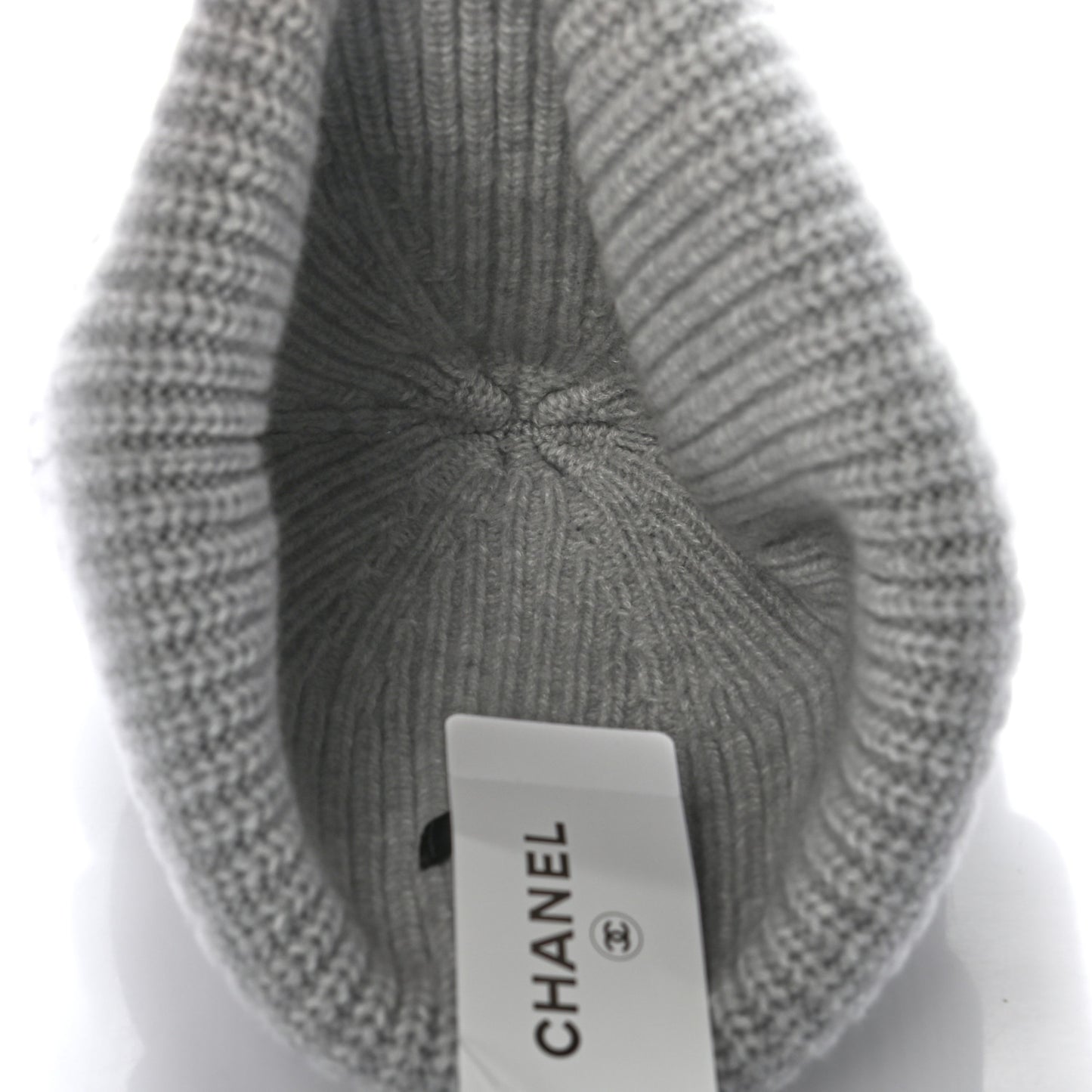 Wool Cashmere CC Beanie Hat Light Grey Fuchsia