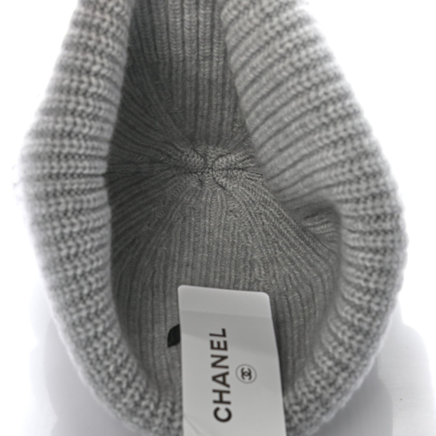 Chanel Wool Cashmere CC Beanie Hat Light Grey Fuchsia 4 of 5