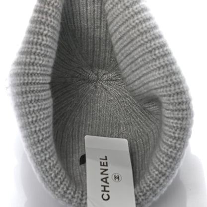 Chanel Wool Cashmere CC Beanie Hat Light Grey Fuchsia 4 of 5