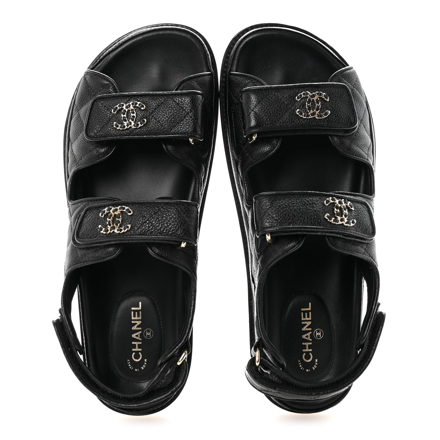 Grained Calfskin Velcro Dad Sandals 38.5 Black