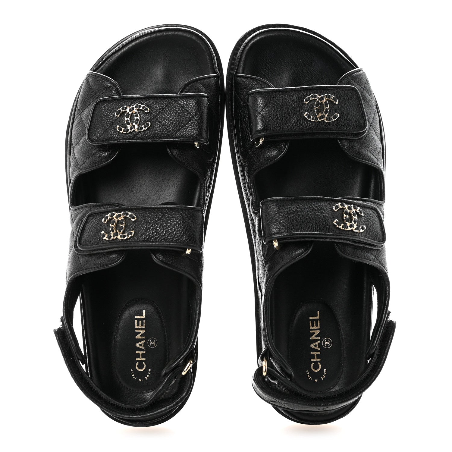 Chanel Grained Calfskin Velcro Dad Sandals 38.5 Black 2 of 10