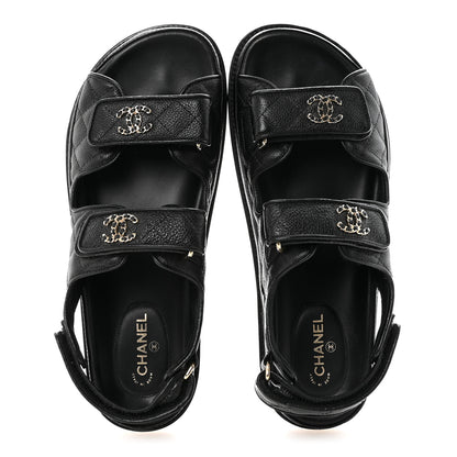 Chanel Grained Calfskin Velcro Dad Sandals 38.5 Black 2 of 10
